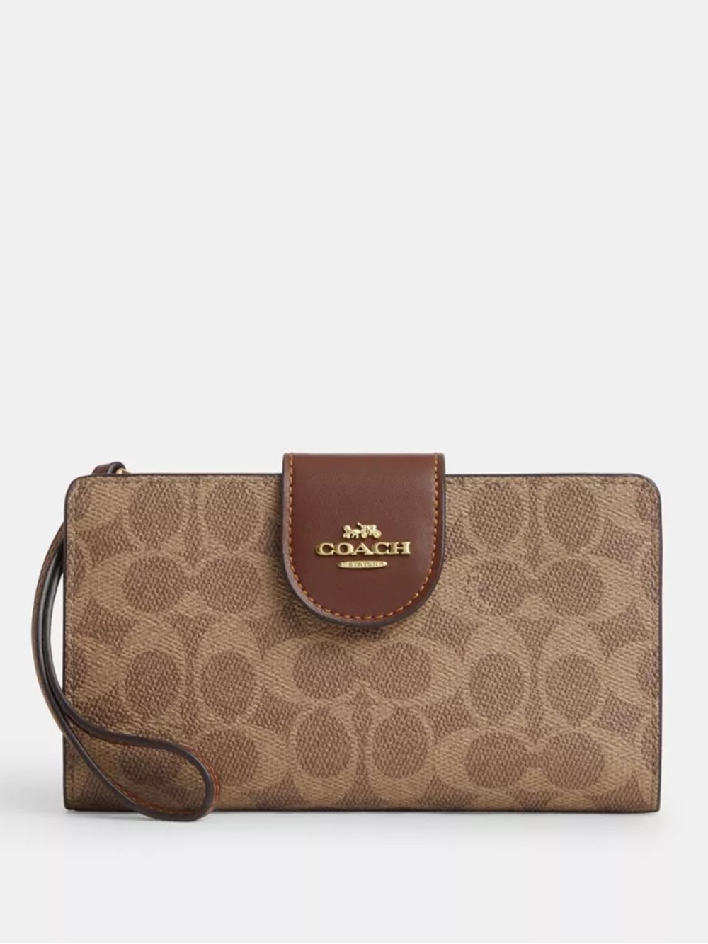 Coach Phone Wallet In Signature Canvas CW780 Gold Tan Brown Tech ID Wristlet - Picture 14 of 15